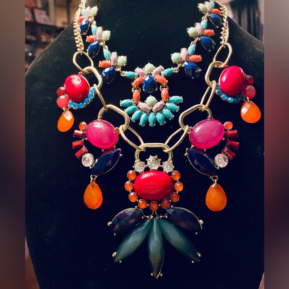 Bundle/lot of 2 J Crew & Maker = Unknown Radiant Colorful Statement Necklaces